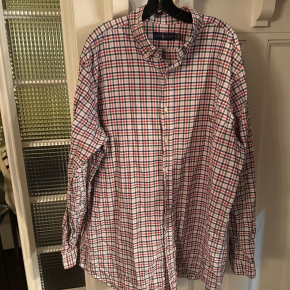 Polo Ralph Lauren Mens Button Down Oxford Shirt XLT TALL Blue Pink White Plaid - Picture 11 of 12